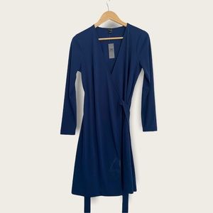Ann Taylor Wrap Dress 8P Blue VNeck Long Sleeve